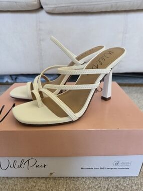 White Strappy Square-Toe High Heels